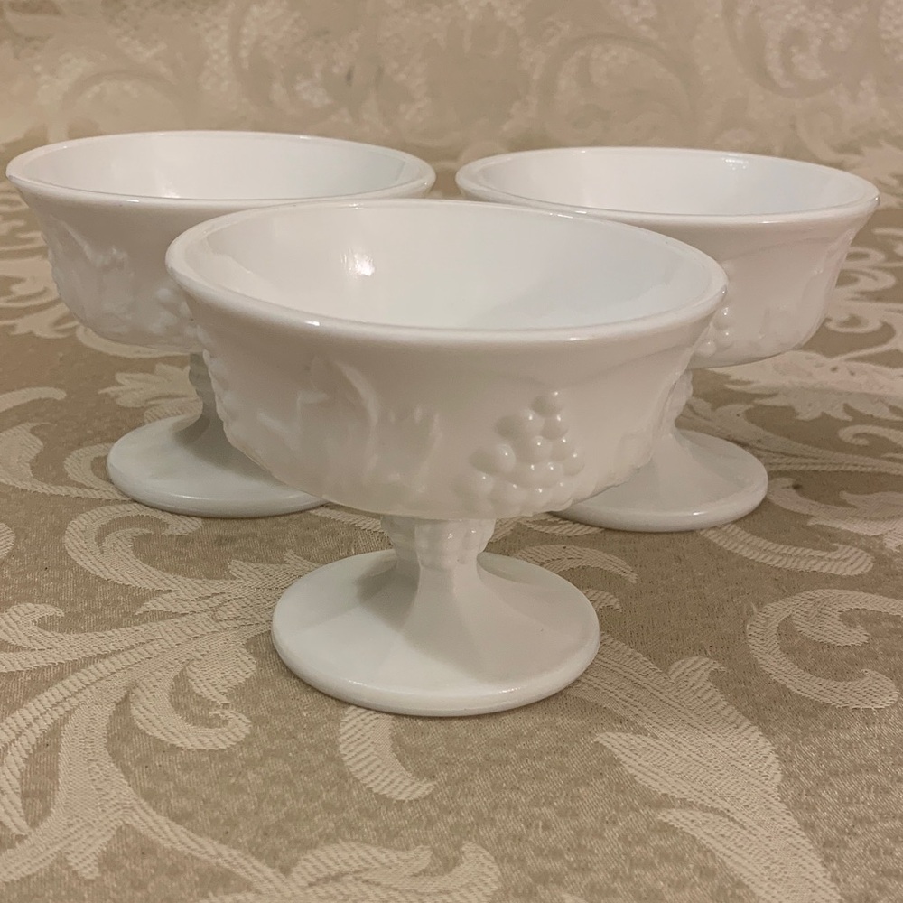 White Milk Glass Embedded Pedestal Dessert Bowls
